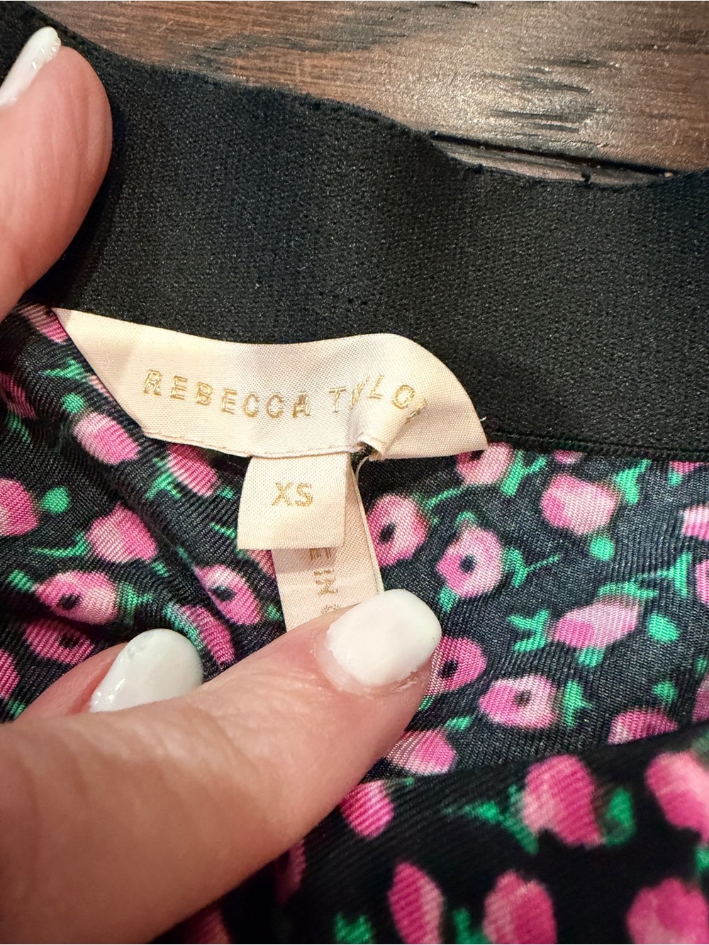 Rebecca Taylor Floral A-Line Midi Skirt in Black with Pink Floral Print - Picture 2 of 3